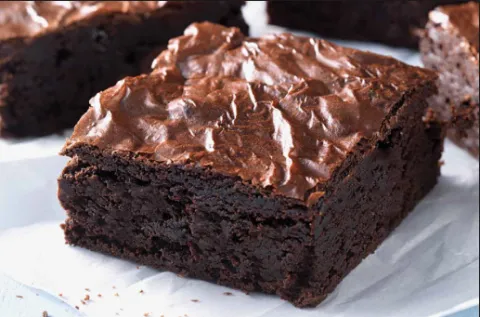 Chocolate brownie on a tray